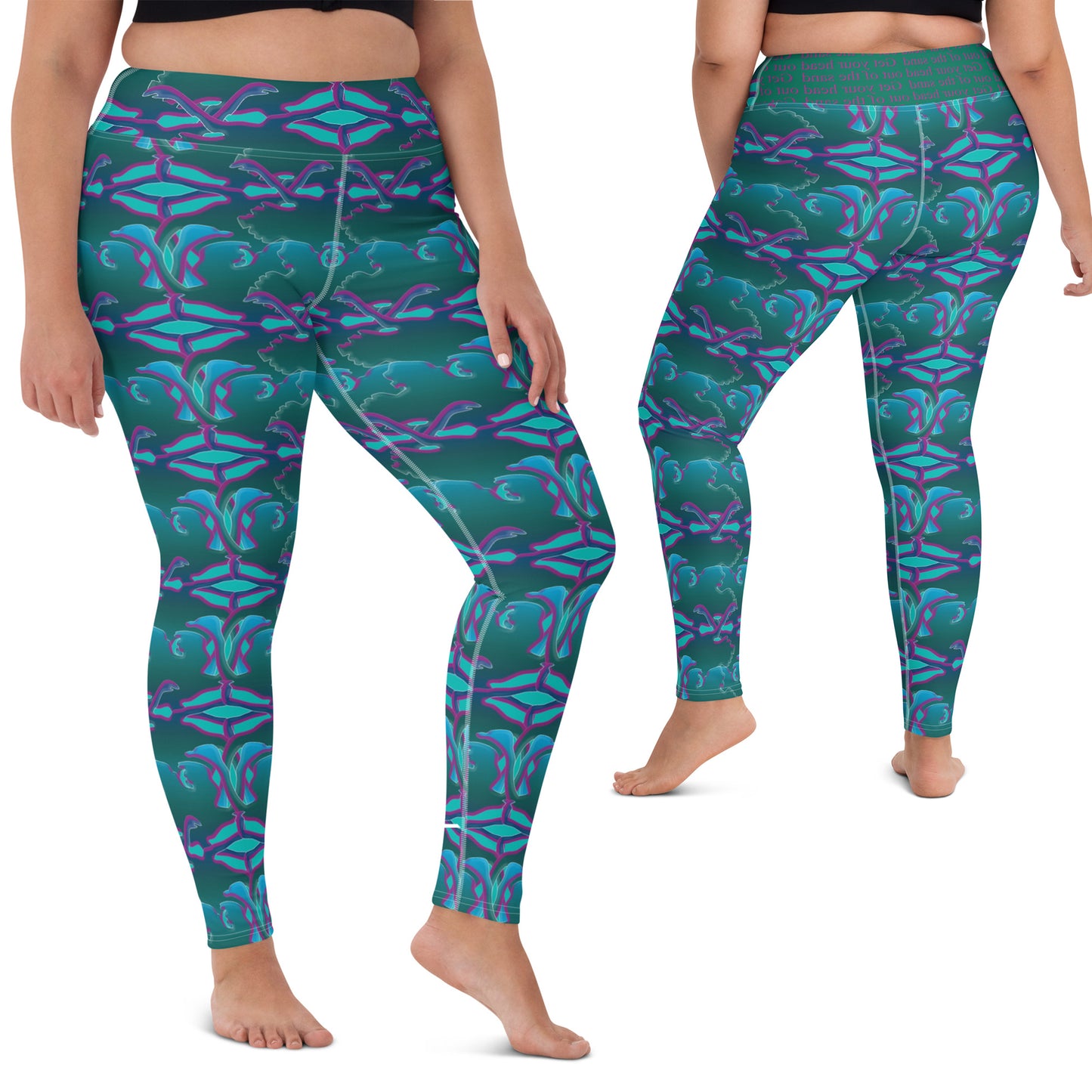 Blue, Green Ostrich Yoga Leggings