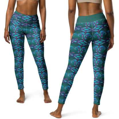 Blue, Green Ostrich Yoga Leggings