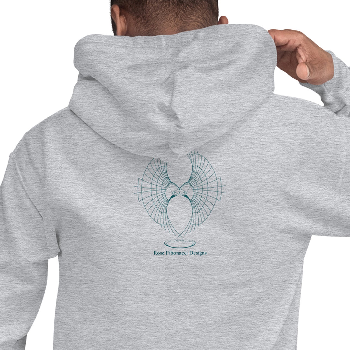 Close up Rose Fibonacci Designs Logo grey hoodie