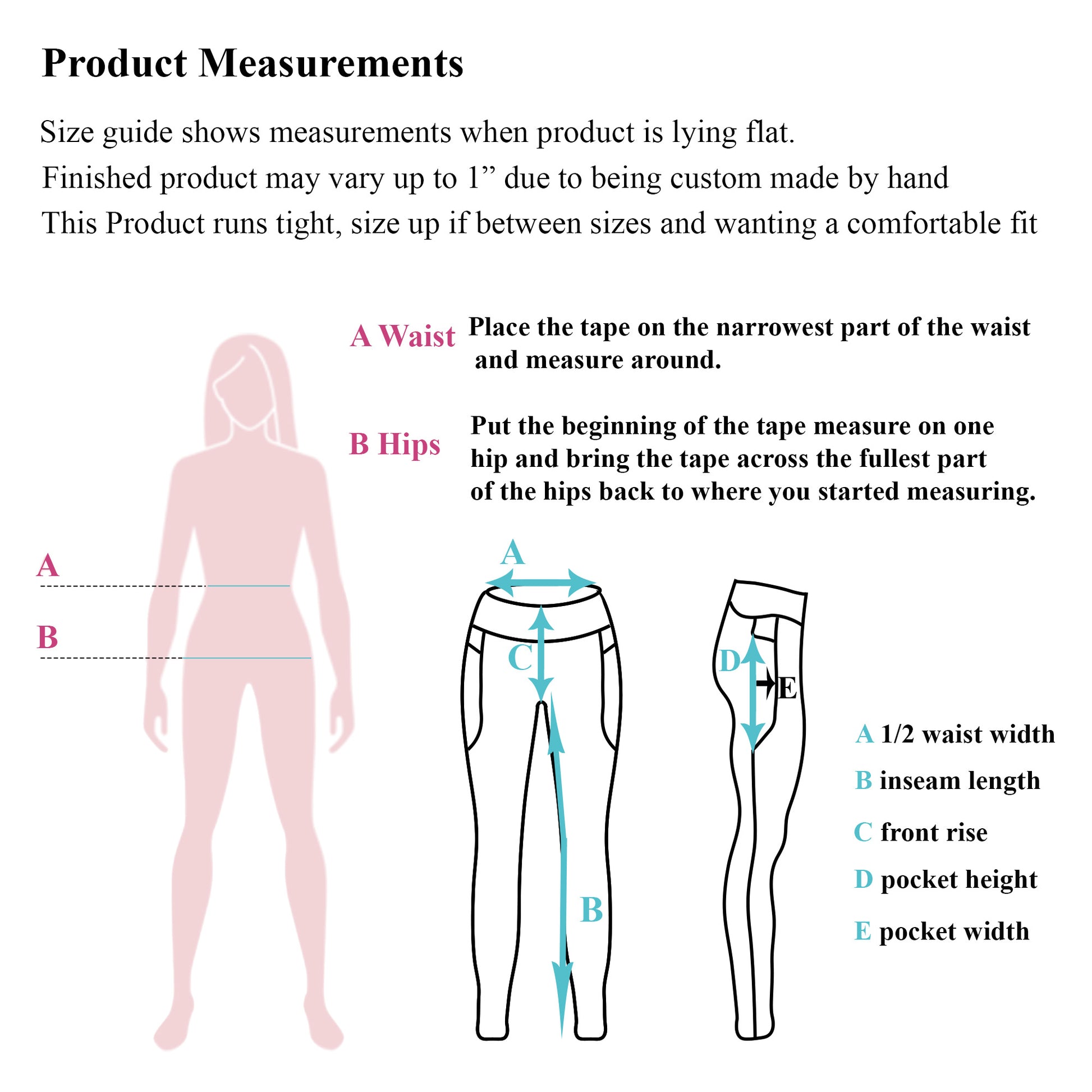 Product measurement image and words