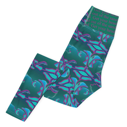 Blue, Green Ostrich Yoga Leggings